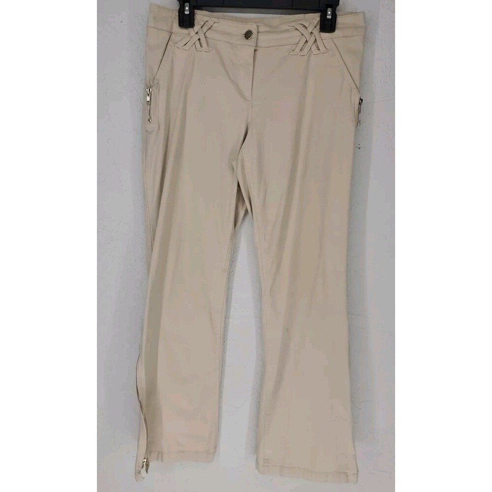Vintage 90s Y2K Cache Zip Flare Wide Leg Khaki Pants Y2K Streetwear Size‎ 10